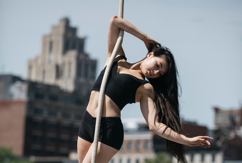 Outdoor photoshoot of female aerial rope artist from Cirque Du Soleil 
