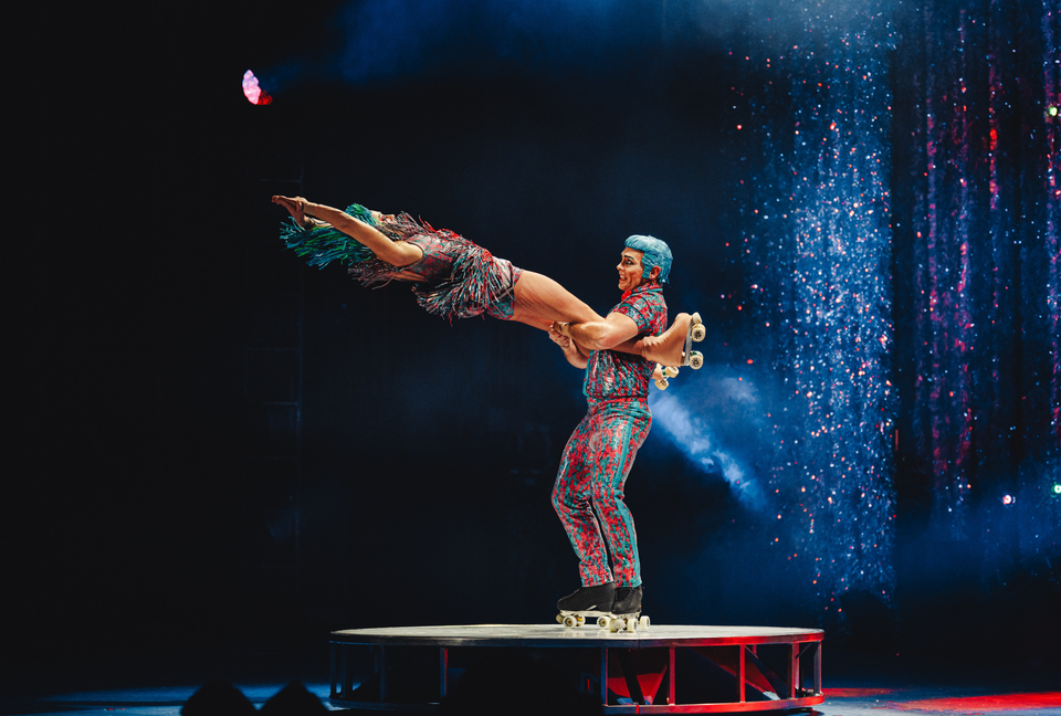 Cirque Du Soleil roller skaters performing at the Chicago Theatre